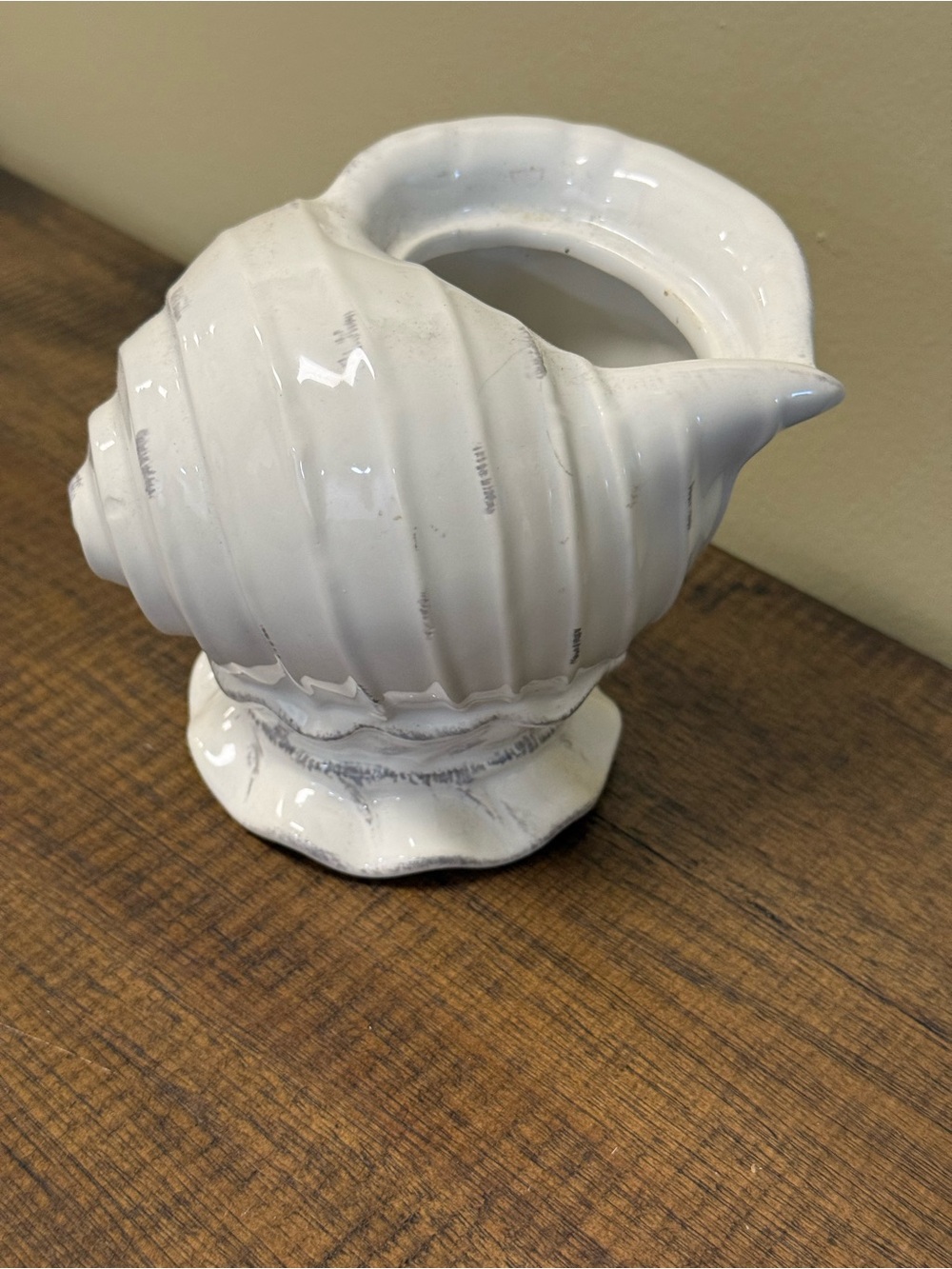 White Ceramic Seashell Pitcher - Coastal Decorative Accent